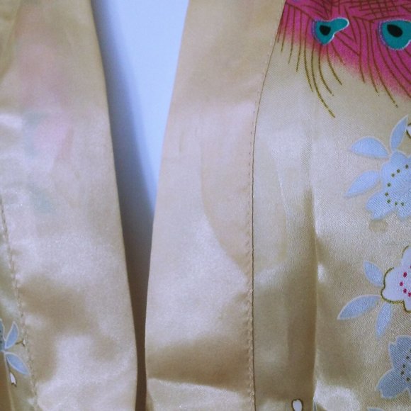 Peacocks Kimono Robe Dressing Gown -L Tie-Belts Poly-Satin Champagne Pink Flaw - Picture 10 of 10